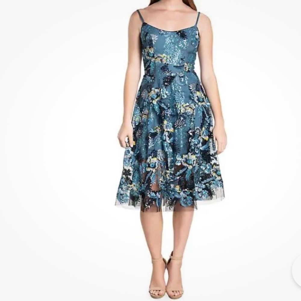 Dress the Population Uma Fit-and-Flare in Blue Multi